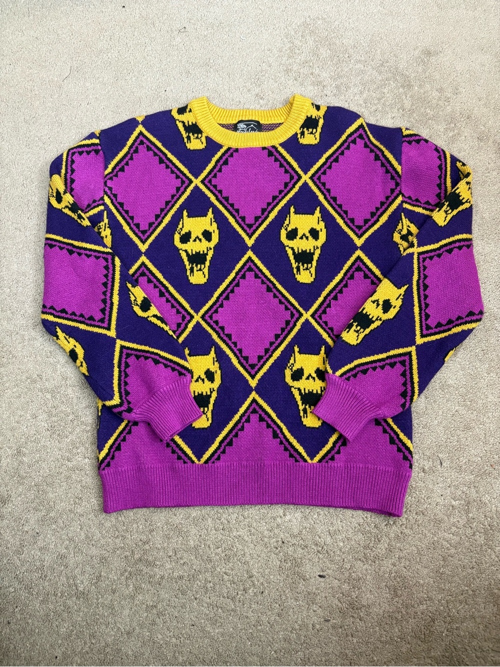 Steady Hands Deadly Queen Skull Knit Sweater Jojo Purple Magenta Yellow Size S/M